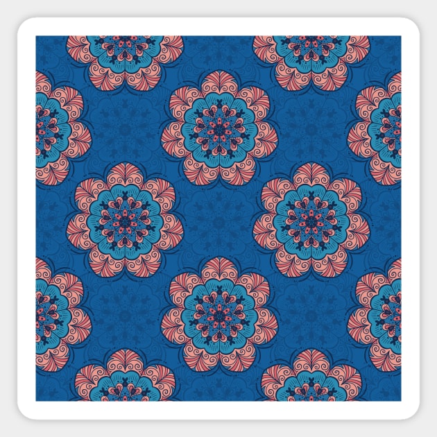 Floral Mandala Tile in Blue & Pink Sticker by tanyadraws